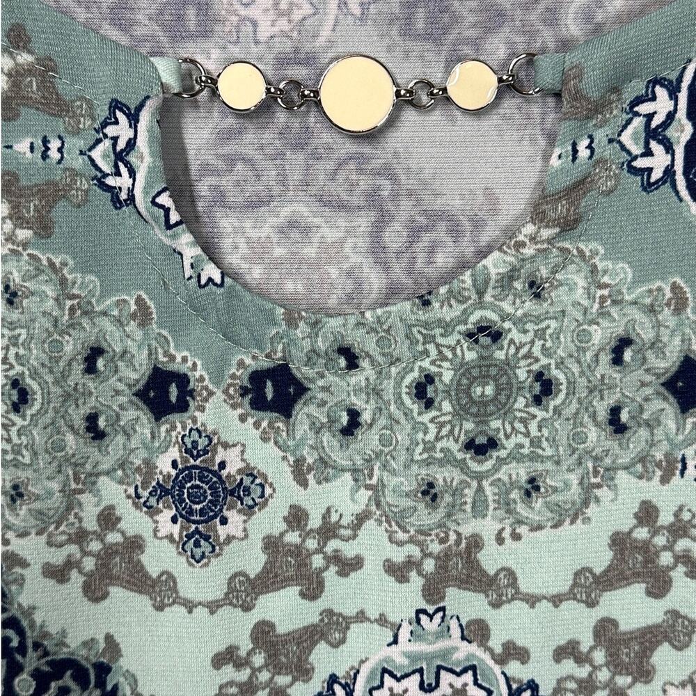 Susan Graver Graphic Mosaic Tunic Top Comfort Stretch 3/4 Sleeves Sage Green XL - Picture 5 of 11
